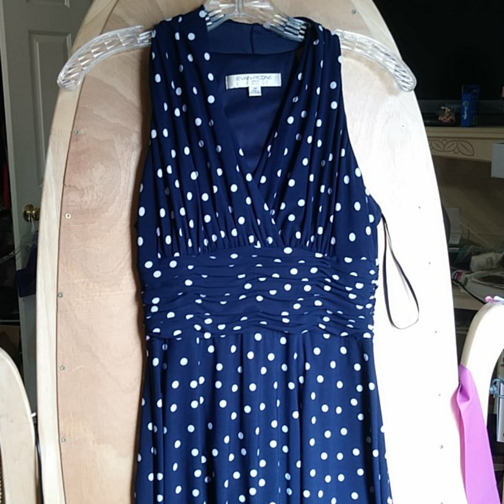 Petite Navy polka dot dress
